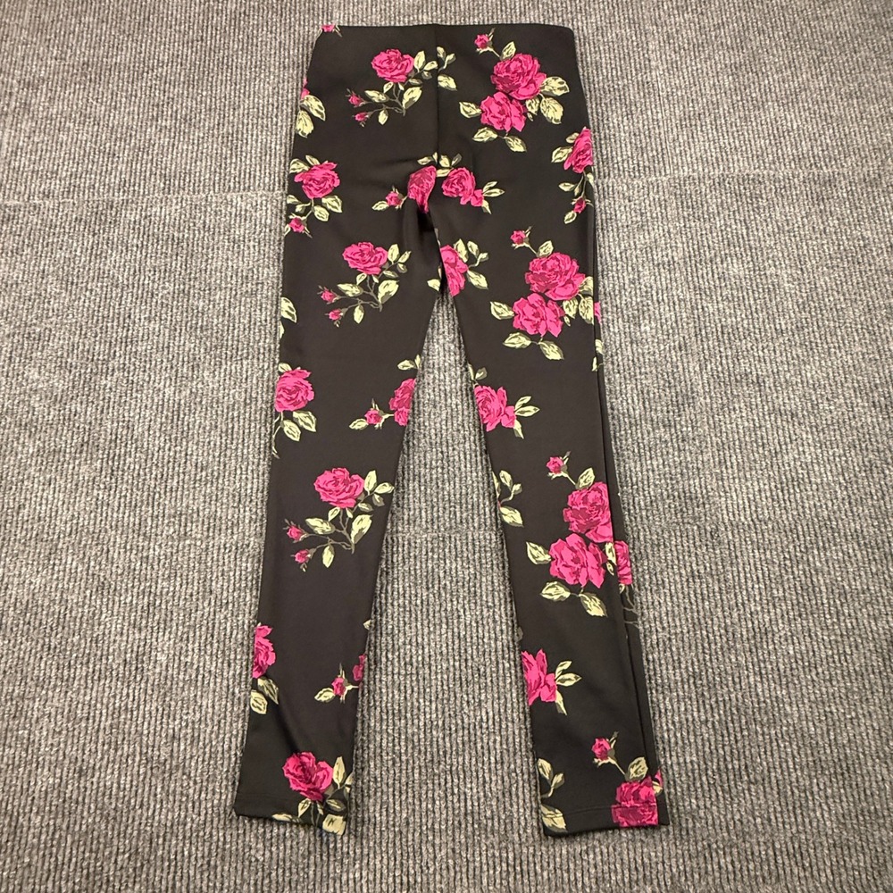 Bethany Mota Womens Size Medium Pink Rose Floral Leggings Black